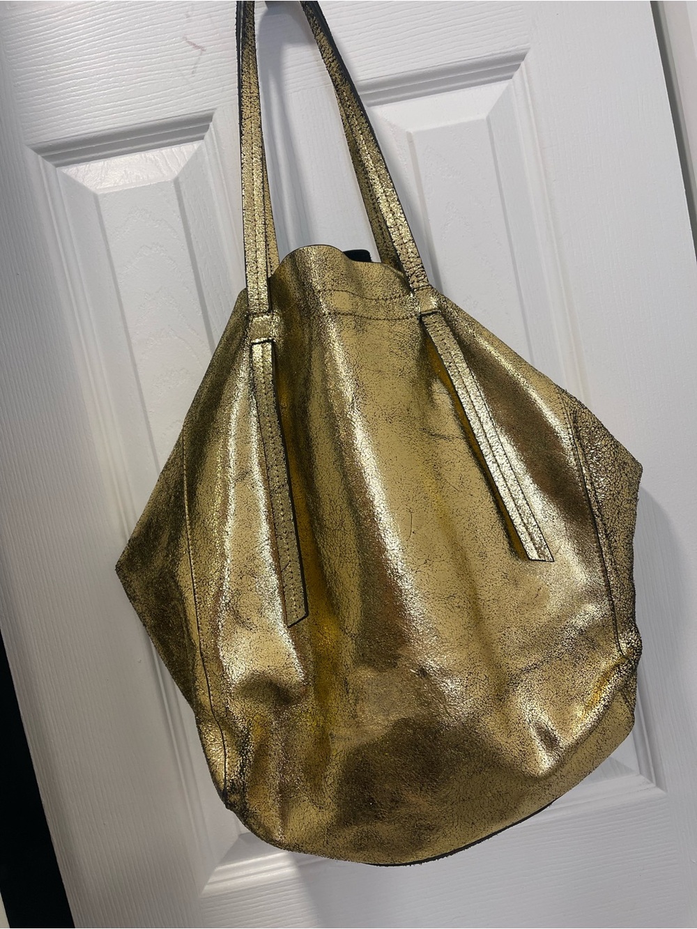 Zara Gold Metallic large leather Tote Bag - - Picture 9 of 15